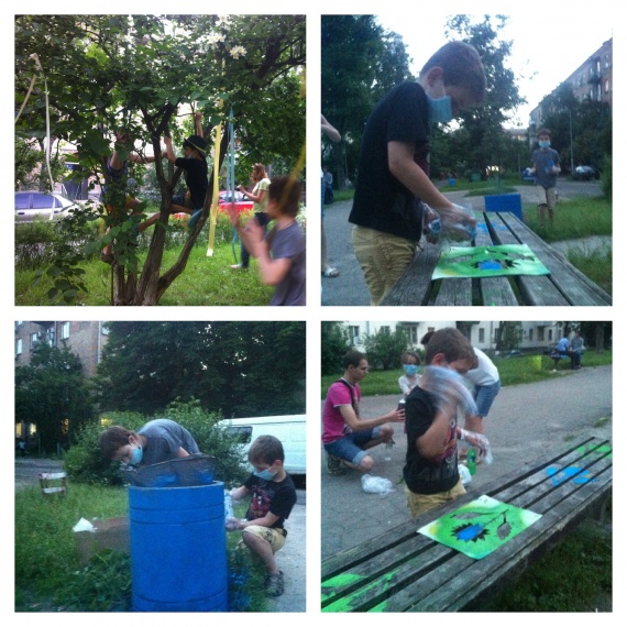 Ле красит лавочки в парке